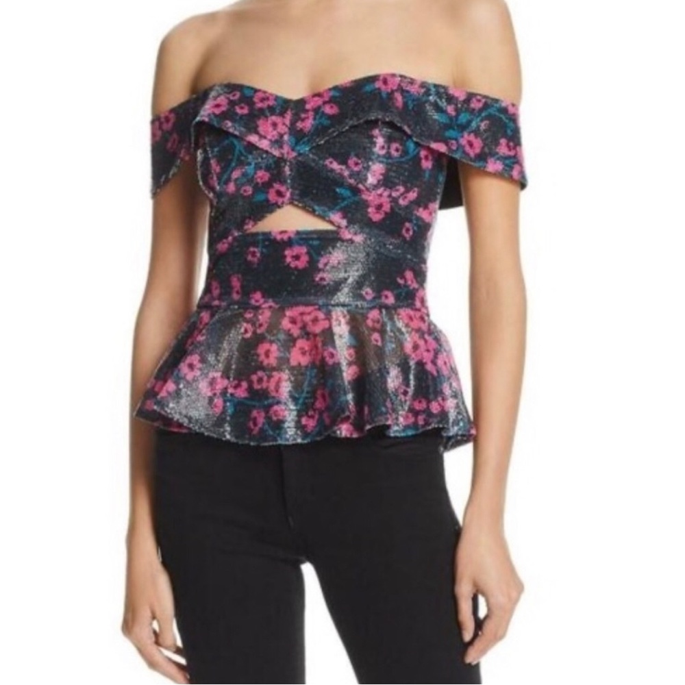 WAYF sequin off the shoulder peplum top